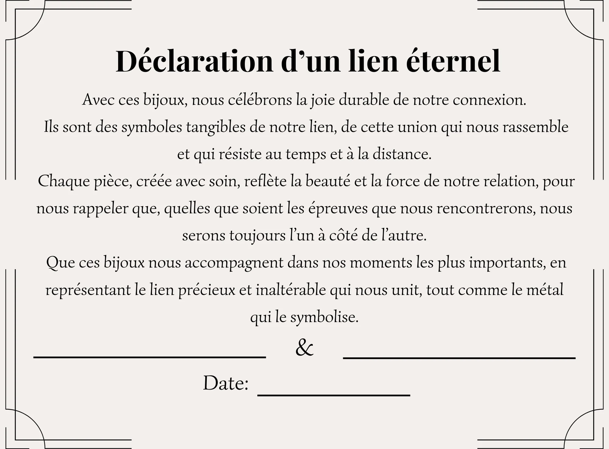 DÉCLARATION DE LIEN ÉTERNEL